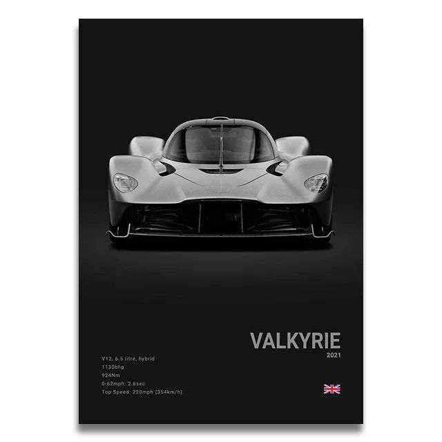 Aston Martin Valyrie - CarPosters Valkyrie Black / 30X40cm Unframed-Valkyrie Black / 40X60cm Unframed-Valkyrie Black / 50x70cm Unframed