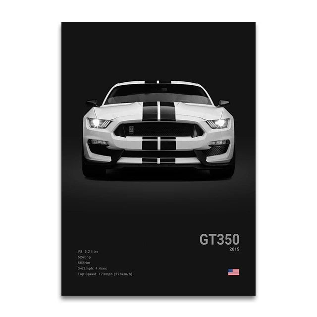 Ford Mustang GT350 - CarPosters Grey / 30X40cm Unframed-Grey / 40X60cm Unframed-Grey / 50x70cm Unframed-Black / 30X40cm Unframed-Black / 40X60cm Unframed