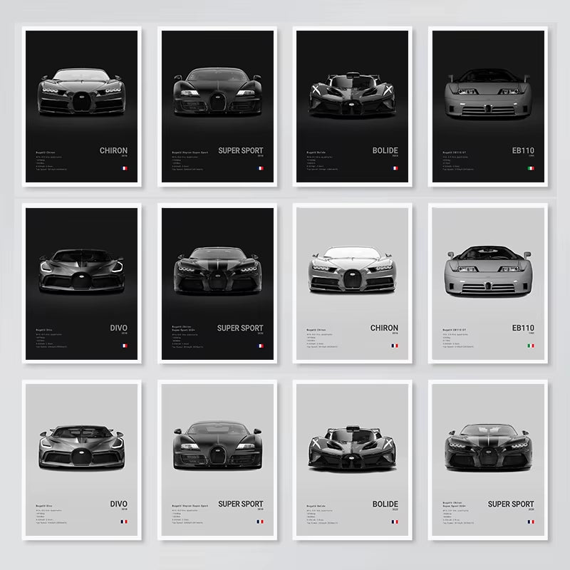 Famous Cars World Famous Sports Luxury Car EB110 BOLIDE DIVO Poster and Prints Canvas Painting Wall Art Pictures Room Office