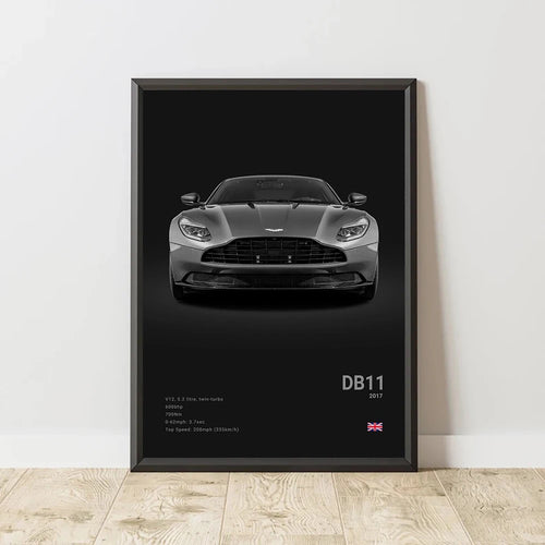 Aston Martin DB11 - CarPosters  DB11 Black / 30X40cm Unframed-DB11 Black / 40X60cm Unframed-DB11 Black / 50x70cm Unframed