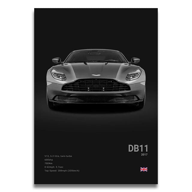 Aston Martin DB11 - CarPosters  DB11 Black / 30X40cm Unframed-DB11 Black / 40X60cm Unframed-DB11 Black / 50x70cm Unframed