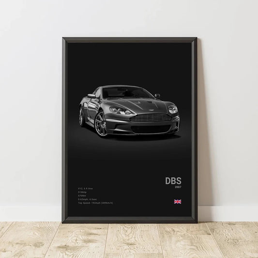 Aston Martin DBS - CarPosters  DBS Black / 30X40cm Unframed-DBS Black / 40X60cm Unframed-DBS Black / 50x70cm Unframed