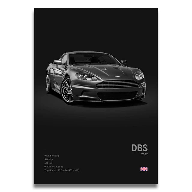 Aston Martin DBS - CarPosters  DBS Black / 30X40cm Unframed-DBS Black / 40X60cm Unframed-DBS Black / 50x70cm Unframed
