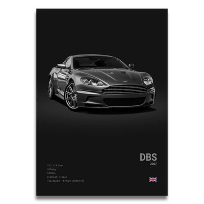 Aston Martin DBS - CarPosters  DBS Black / 30X40cm Unframed-DBS Black / 40X60cm Unframed-DBS Black / 50x70cm Unframed