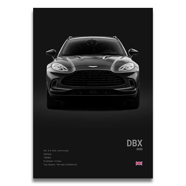 Aston Martin DBX - CarPosters  DBX Black / 30X40cm Unframed-DBX Black / 40X60cm Unframed-DBX Black / 50x70cm Unframed