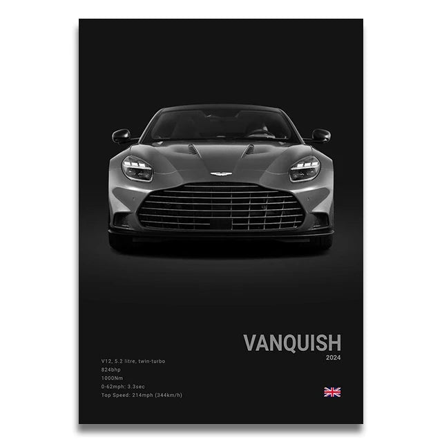 Aston Martin Vanquish - CarPosters  Vanquish Black / 30X40cm Unframed-Vanquish Black / 40X60cm Unframed-Vanquish Black / 50x70cm Unframed