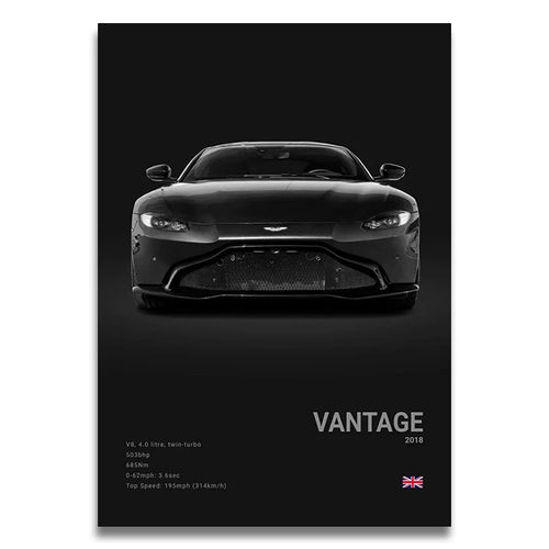 Aston Martin Vantage - CarPosters  Vantage Black / 30X40cm Unframed-Vantage Black / 40X60cm Unframed-Vantage Black / 50x70cm Unframed