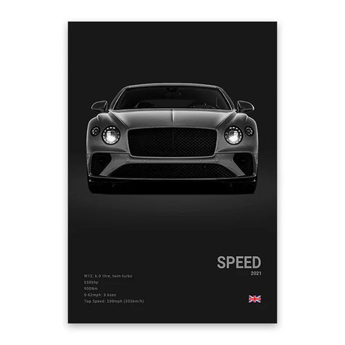 Bentley Continental GT Speed - CarPosters  Black / 30X40cm Unframed-Black / 40X60cm Unframed-Black / 50x70cm Unframed-Grey / 30X40cm Unframed-Grey / 40X60cm Unframed