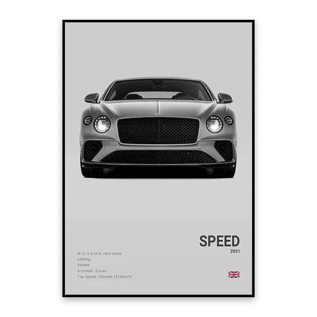 Bentley Continental GT Speed - CarPosters  Black / 30X40cm Unframed-Black / 40X60cm Unframed-Black / 50x70cm Unframed-Grey / 30X40cm Unframed-Grey / 40X60cm Unframed