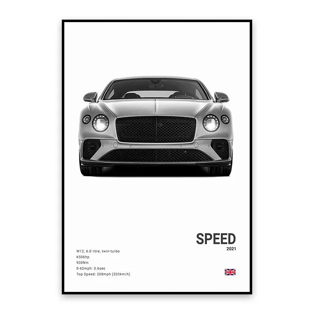 Bentley Continental GT Speed - CarPosters  Black / 30X40cm Unframed-Black / 40X60cm Unframed-Black / 50x70cm Unframed-Grey / 30X40cm Unframed-Grey / 40X60cm Unframed