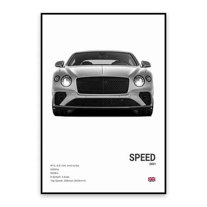 Bentley Continental GT Speed - CarPosters  Black / 30X40cm Unframed-Black / 40X60cm Unframed-Black / 50x70cm Unframed-Grey / 30X40cm Unframed-Grey / 40X60cm Unframed