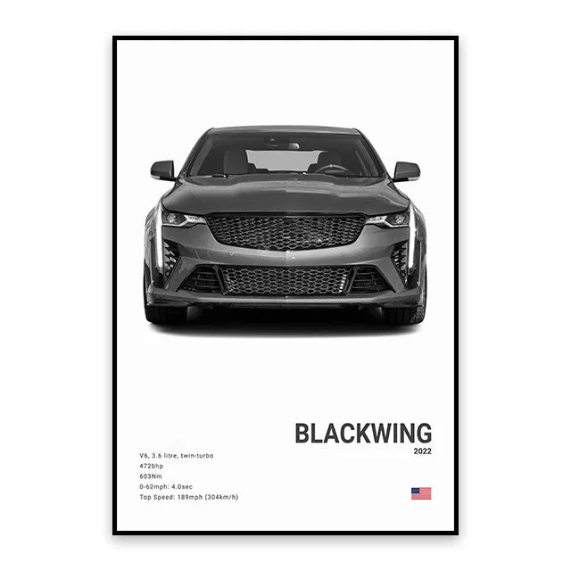 Cadillac CT4-V Blackwing - CarPosters  Black / 30X40cm Unframed-Black / 40X60cm Unframed-Black / 50x70cm Unframed-Grey / 30X40cm Unframed-Grey / 40X60cm Unframed