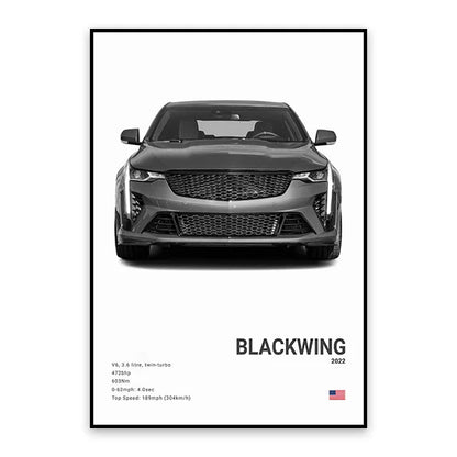 Cadillac CT4-V Blackwing - CarPosters  Black / 30X40cm Unframed-Black / 40X60cm Unframed-Black / 50x70cm Unframed-Grey / 30X40cm Unframed-Grey / 40X60cm Unframed