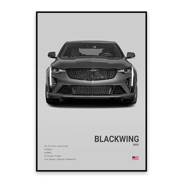 Cadillac CT4-V Blackwing - CarPosters  Black / 30X40cm Unframed-Black / 40X60cm Unframed-Black / 50x70cm Unframed-Grey / 30X40cm Unframed-Grey / 40X60cm Unframed