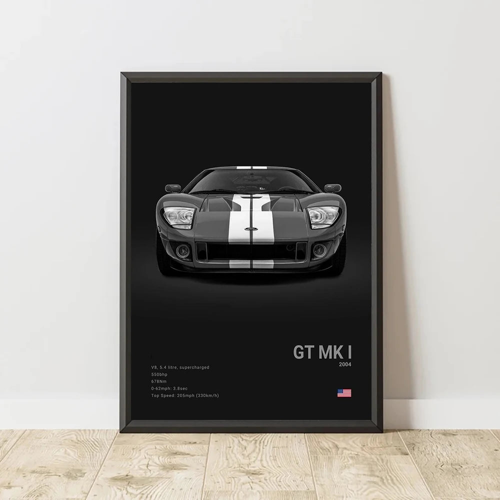 Ford GT MK 1 - CarPosters  Grey / 30X40cm Unframed-Grey / 40X60cm Unframed-Grey / 50x70cm Unframed-Black / 30X40cm Unframed-Black / 40X60cm Unframed