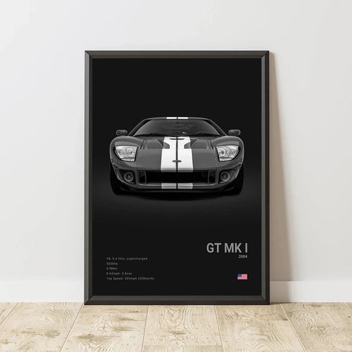 Ford GT MK 1 - CarPosters  Grey / 30X40cm Unframed-Grey / 40X60cm Unframed-Grey / 50x70cm Unframed-Black / 30X40cm Unframed-Black / 40X60cm Unframed