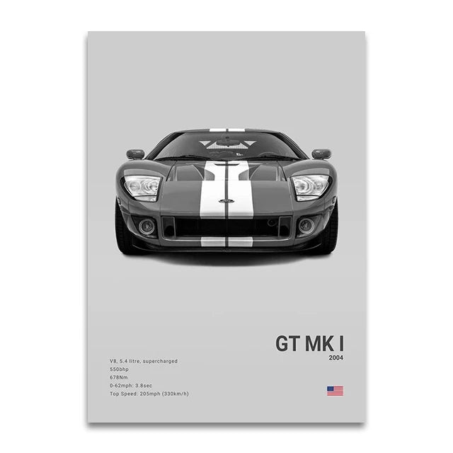 Ford GT MK 1 - CarPosters  Grey / 30X40cm Unframed-Grey / 40X60cm Unframed-Grey / 50x70cm Unframed-Black / 30X40cm Unframed-Black / 40X60cm Unframed