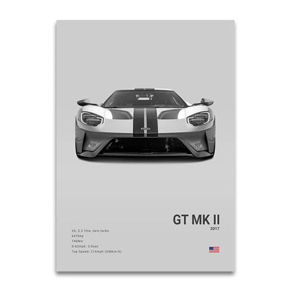 Ford GT MK 2 - CarPosters  Grey / 30X40cm Unframed-Grey / 40X60cm Unframed-Grey / 50x70cm Unframed-Black / 30X40cm Unframed-Black / 40X60cm Unframed