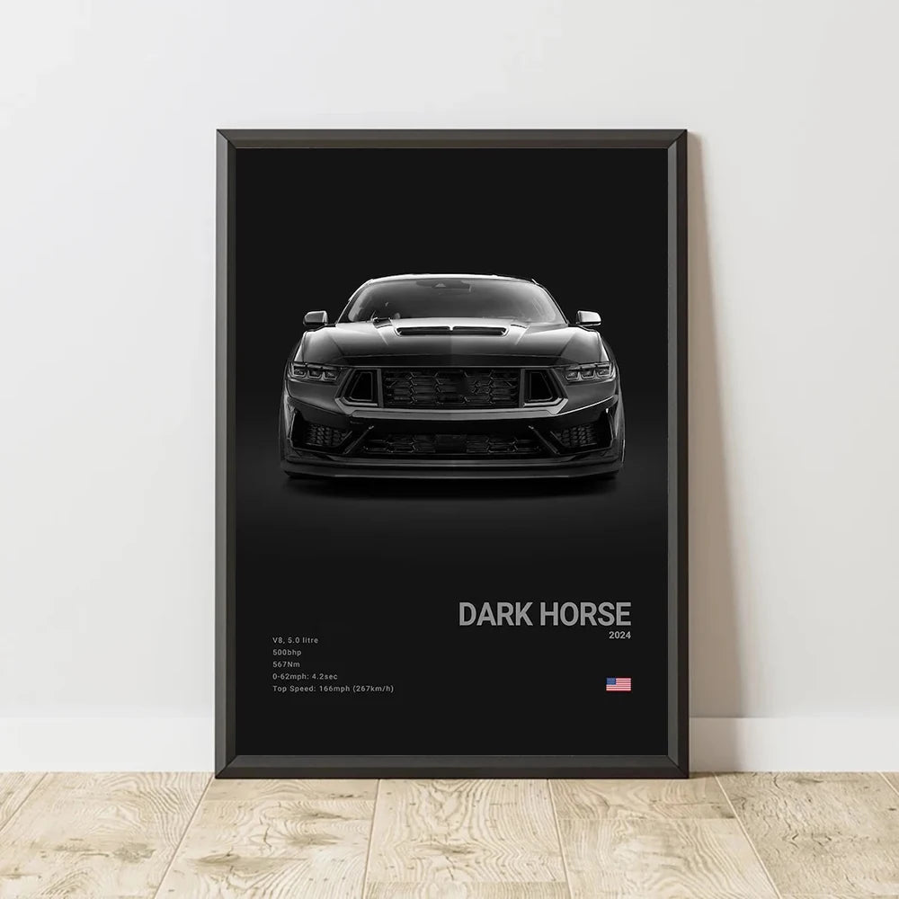 Ford Mustang Dark Horse - CarPosters  Grey / 30X40cm Unframed-Grey / 40X60cm Unframed-Grey / 50x70cm Unframed-Black / 30X40cm Unframed-Black / 40X60cm Unframed