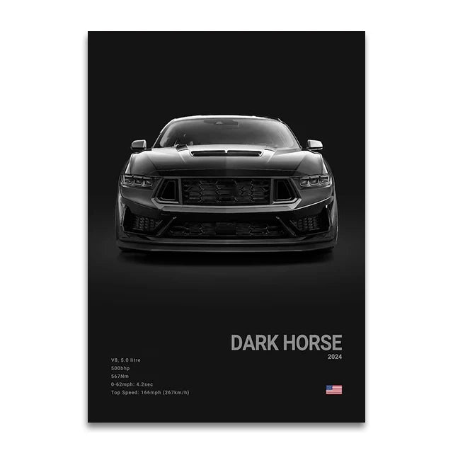Ford Mustang Dark Horse - CarPosters  Grey / 30X40cm Unframed-Grey / 40X60cm Unframed-Grey / 50x70cm Unframed-Black / 30X40cm Unframed-Black / 40X60cm Unframed