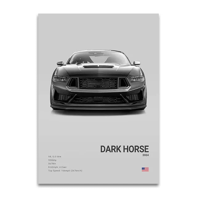 Ford Mustang Dark Horse - CarPosters  Grey / 30X40cm Unframed-Grey / 40X60cm Unframed-Grey / 50x70cm Unframed-Black / 30X40cm Unframed-Black / 40X60cm Unframed