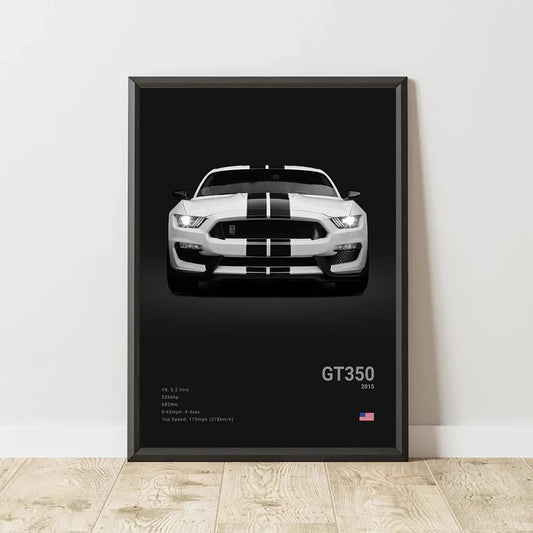 Ford Mustang GT350 - CarPosters  Grey / 30X40cm Unframed-Grey / 40X60cm Unframed-Grey / 50x70cm Unframed-Black / 30X40cm Unframed-Black / 40X60cm Unframed