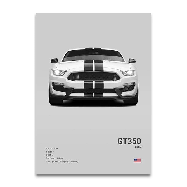 Ford Mustang GT350 - CarPosters  Grey / 30X40cm Unframed-Grey / 40X60cm Unframed-Grey / 50x70cm Unframed-Black / 30X40cm Unframed-Black / 40X60cm Unframed