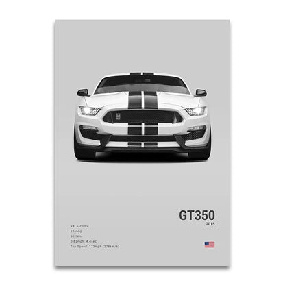 Ford Mustang GT350 - CarPosters  Grey / 30X40cm Unframed-Grey / 40X60cm Unframed-Grey / 50x70cm Unframed-Black / 30X40cm Unframed-Black / 40X60cm Unframed