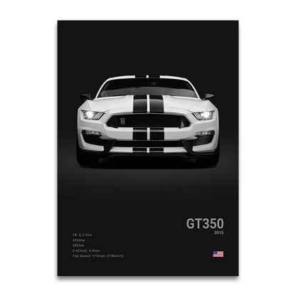 Ford Mustang GT350 - CarPosters  Grey / 30X40cm Unframed-Grey / 40X60cm Unframed-Grey / 50x70cm Unframed-Black / 30X40cm Unframed-Black / 40X60cm Unframed