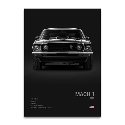 Mustang Mach 1 - CarPosters  Grey / 30X40cm Unframed-Grey / 40X60cm Unframed-Grey / 50x70cm Unframed-Black / 30X40cm Unframed-Black / 40X60cm Unframed
