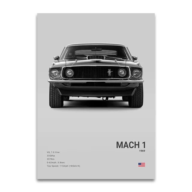 Mustang Mach 1 - CarPosters  Grey / 30X40cm Unframed-Grey / 40X60cm Unframed-Grey / 50x70cm Unframed-Black / 30X40cm Unframed-Black / 40X60cm Unframed