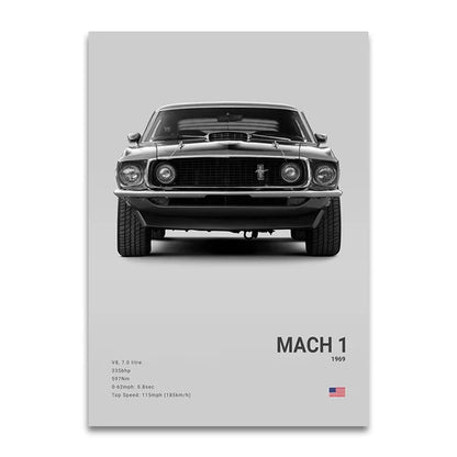 Mustang Mach 1 - CarPosters  Grey / 30X40cm Unframed-Grey / 40X60cm Unframed-Grey / 50x70cm Unframed-Black / 30X40cm Unframed-Black / 40X60cm Unframed