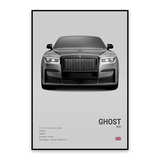 Rolls Royce Ghost - CarPosters  Black / 30X40cm Unframed-Black / 40X60cm Unframed-Black / 50x70cm Unframed-Grey / 30X40cm Unframed-Grey / 40X60cm Unframed
