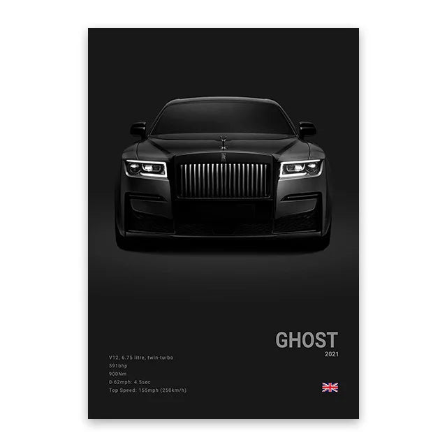 Rolls Royce Ghost - CarPosters  Black / 30X40cm Unframed-Black / 40X60cm Unframed-Black / 50x70cm Unframed-Grey / 30X40cm Unframed-Grey / 40X60cm Unframed