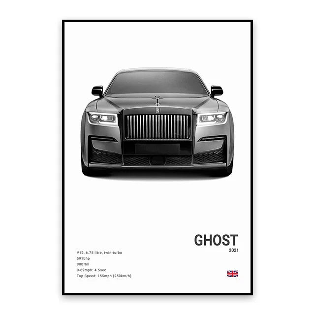 Rolls Royce Ghost - CarPosters  Black / 30X40cm Unframed-Black / 40X60cm Unframed-Black / 50x70cm Unframed-Grey / 30X40cm Unframed-Grey / 40X60cm Unframed