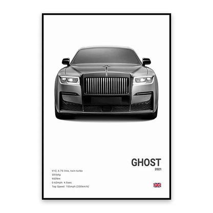 Rolls Royce Ghost - CarPosters  Black / 30X40cm Unframed-Black / 40X60cm Unframed-Black / 50x70cm Unframed-Grey / 30X40cm Unframed-Grey / 40X60cm Unframed
