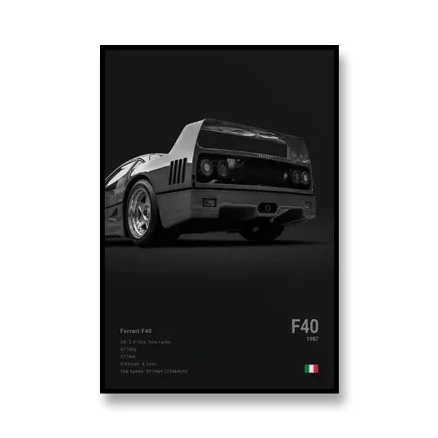 Famous Cars RS3 918 F40 Canvas Wall Art Print Poster GT500 Decoration Painting Home Decor Car Lover Gift Unframed