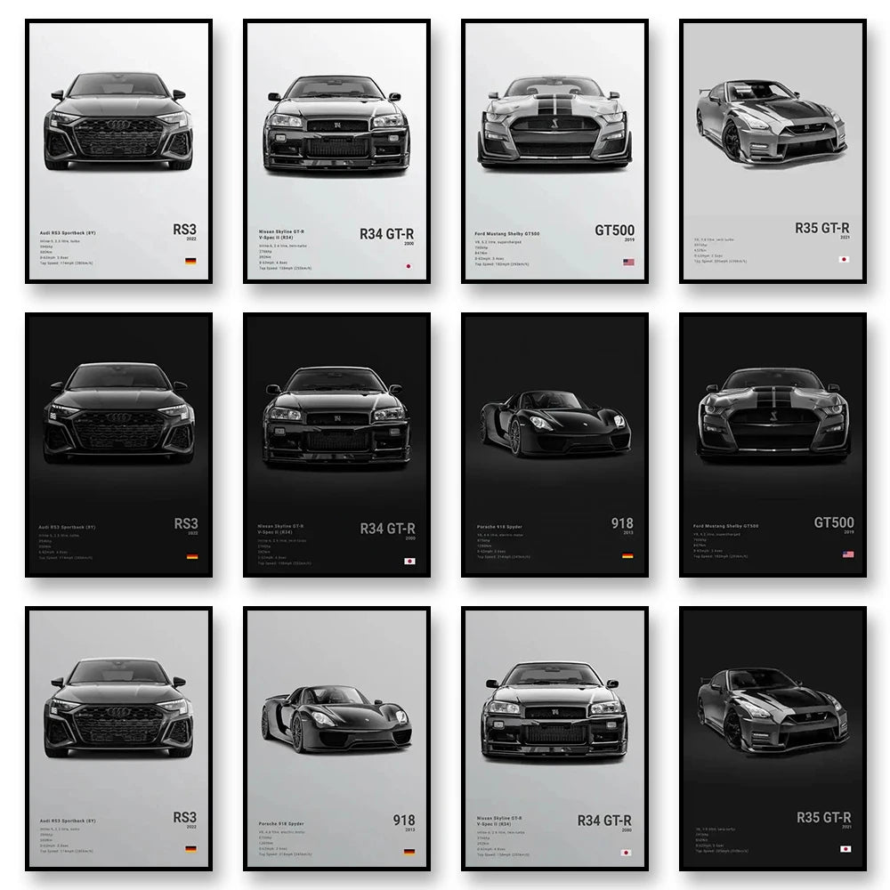 Famous Cars RS3 918 F40 Canvas Wall Art Print Poster GT500 Decoration Painting Home Decor Car Lover Gift Unframed