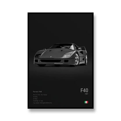 Famous Cars RS3 918 F40 Canvas Wall Art Print Poster GT500 Decoration Painting Home Decor Car Lover Gift Unframed