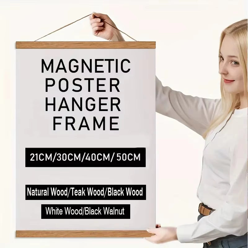 2130 40 50Cm Magnetic Poster Hanger Teak Pine Wood Scroll Painting Frame 5 Colors Wood Photo Frame Black White Canvas Frame