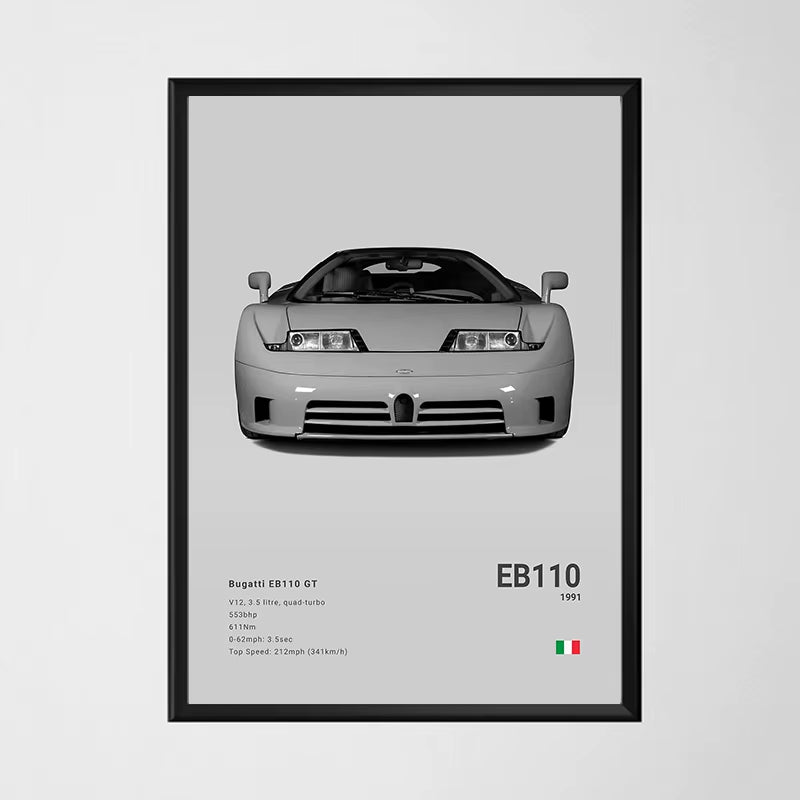 Famous Cars World Famous Sports Luxury Car EB110 BOLIDE DIVO Poster and Prints Canvas Painting Wall Art Pictures Room Office